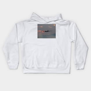 B-29 Bomber Plane flying at Sunset Kids Hoodie